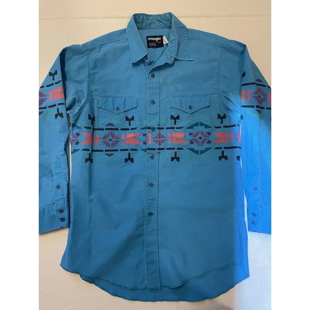 Vintage Wrangler Brushpopper Aztec Western Button Up Mens‎ Size 16-33 Retro - Picture 2 of 11